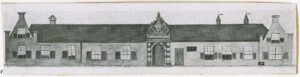 Tekening uit de 17e eeuw van het eerste academiegebouw