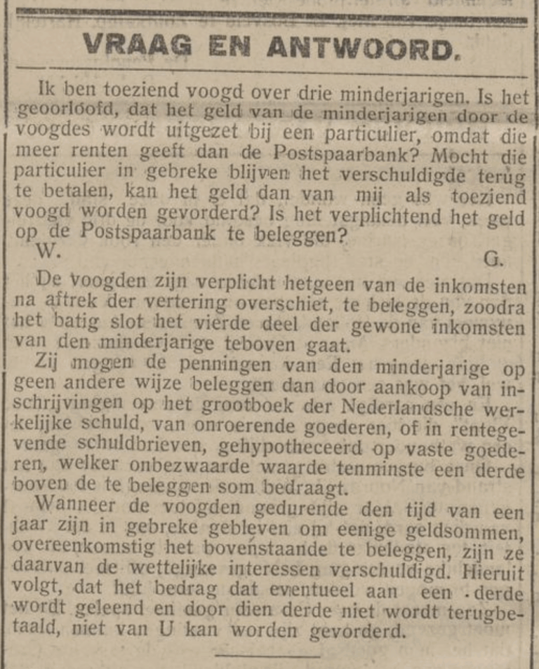 krant, 1925, voogdij, spaarbank