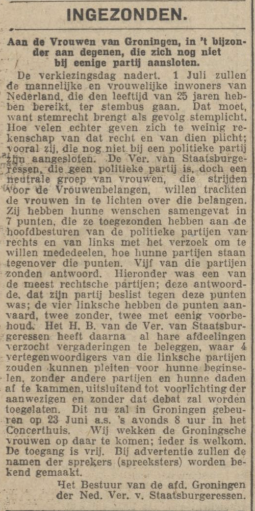 Nieuwsblad van het noorden, blog, geschiedenis, groningen, vrouwenkiesrecht,